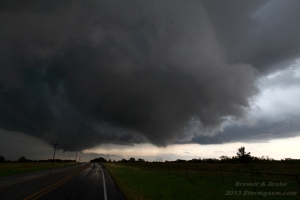 Large Bowl Funnel with Multivortex Tornado Crosses Highway 82 East of Ringold TX May 15 2013