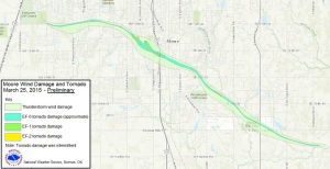 25 March 2015 Moore, OK EF2 Tornado Damage Path Map from NWS Norman, OK